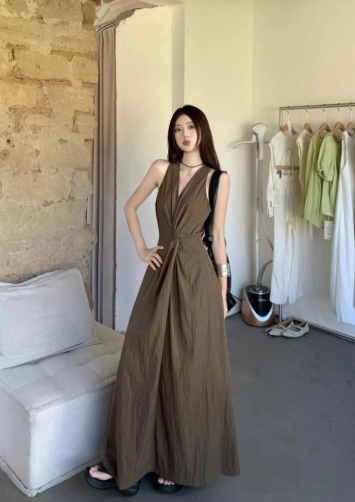 French Style V-Neck Sleeveless Dress