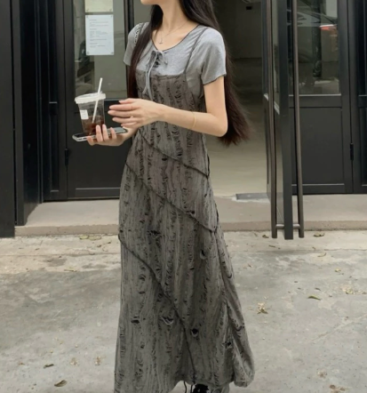 Korean Style V-Neck Hollow-Out Strap Dress