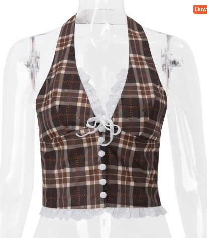 Vintage Checkered Print Strappy Tank Top