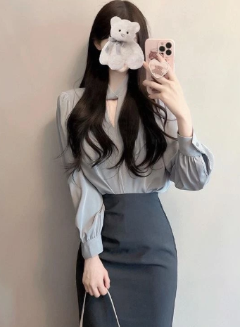 Elegant French Style ,High Waist Skirt | Korean Office Look