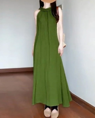 French Style Green Summer Beach Holiday Dress