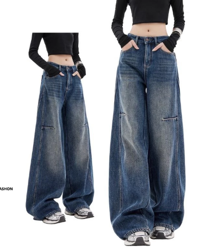 American Retro High-Waist Loose Fit Ripped Jeans