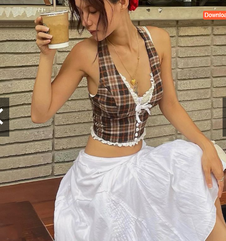 Vintage Checkered Print Strappy Tank Top