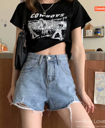 High-Waist Korean Style Ripped Denim Shorts