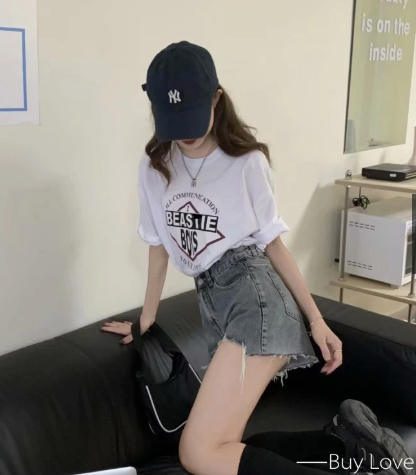 High-Waist Korean Style Ripped Denim Shorts
