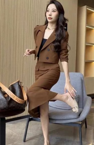 Elegant Korean Style Plus Size Two-Piece Set – Blazer & Skirt Combo