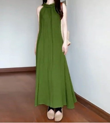 French Style Green Summer Beach Holiday Dress