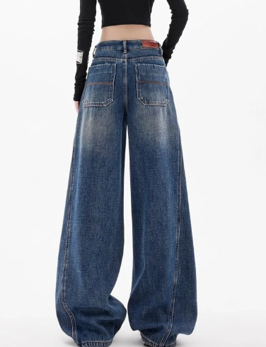 American Retro High-Waist Loose Fit Ripped Jeans