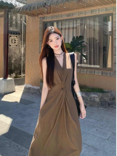 French Style V-Neck Sleeveless Dress