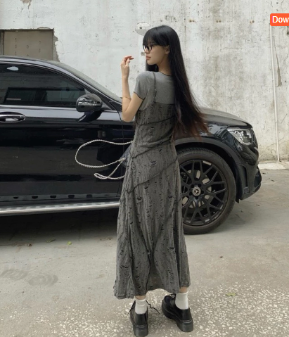 Korean Style V-Neck Hollow-Out Strap Dress