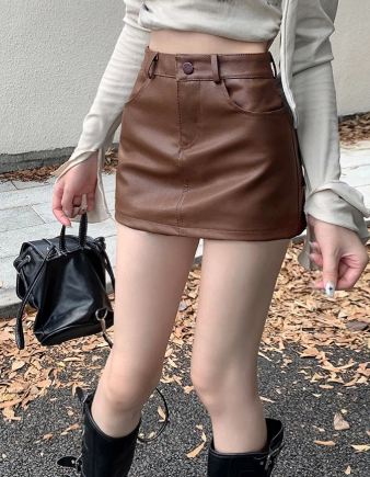 High-Waist Faux Leather Mini Skirt Shorts