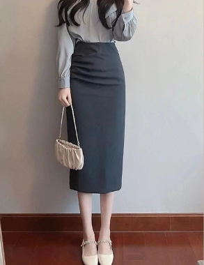 Elegant French Style ,High Waist Skirt | Korean Office Look